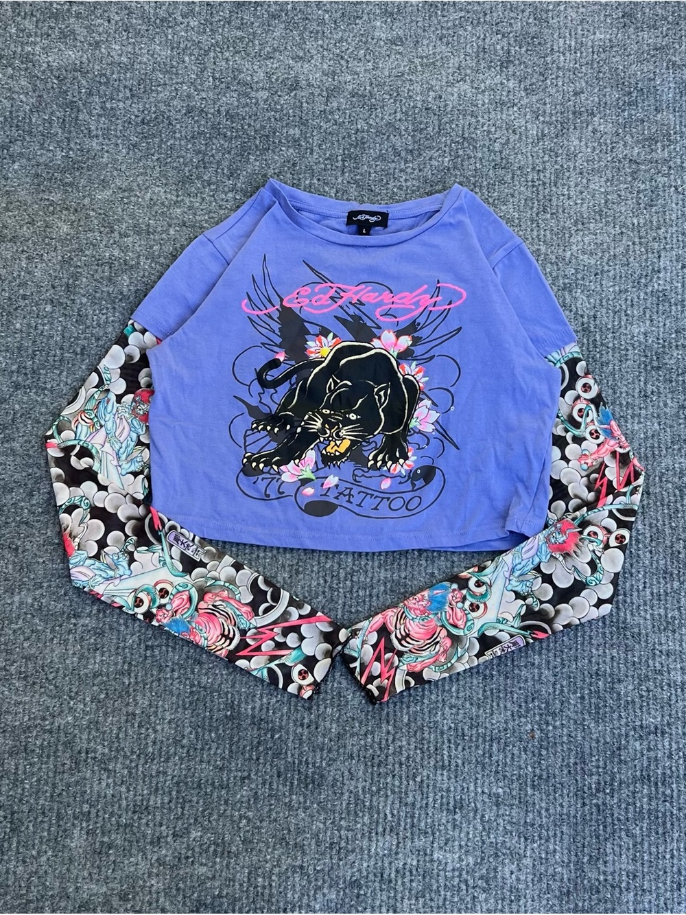 Y2K Ed Hardy Tattoo Sleeve Crop Top
